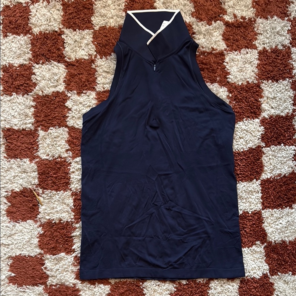 Athleta Navy and White Sleeveless Tennis Polo